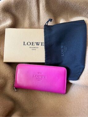 Stunning Loewe Fuchsia Leather Zip-Around Wallet with purple interior!